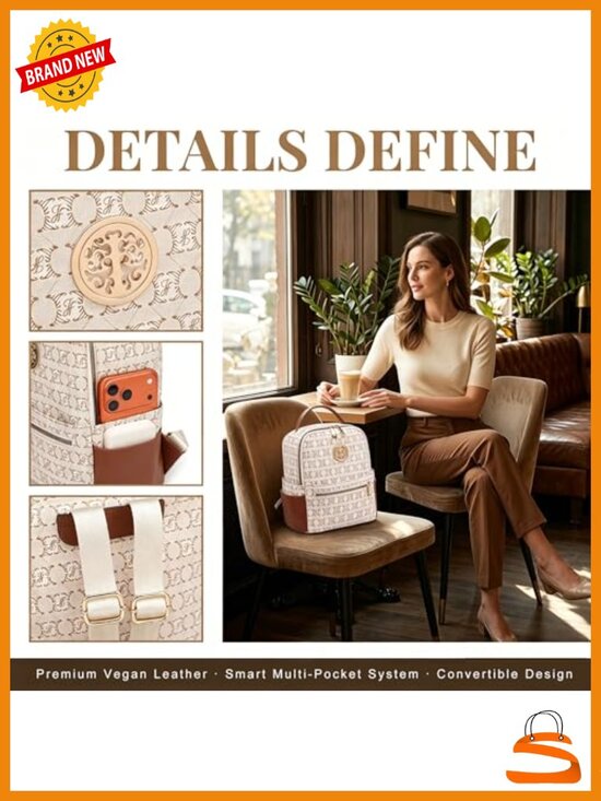 Small Vegan Leather Backpack Purse with Multiple Pockets - Daypack for Women main image 4
